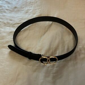 Express Black Faux Leather Belt with Gold Double O-Ring Buckle - Size Small